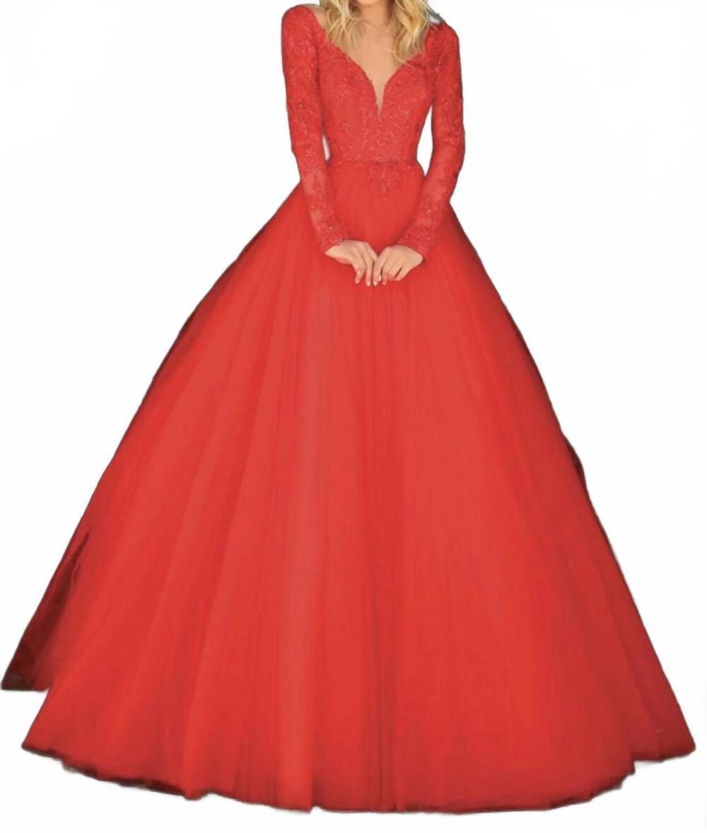 NEW CLARISSE all over lace bodice gown in red